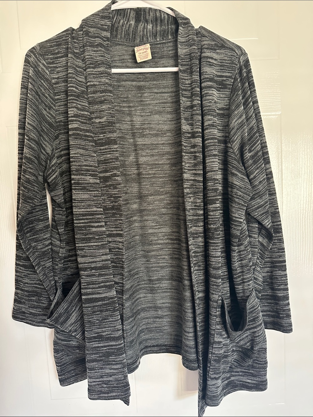 EUC Faded Glory Gray Heathered Open-Front Cardigan with 2 pockets